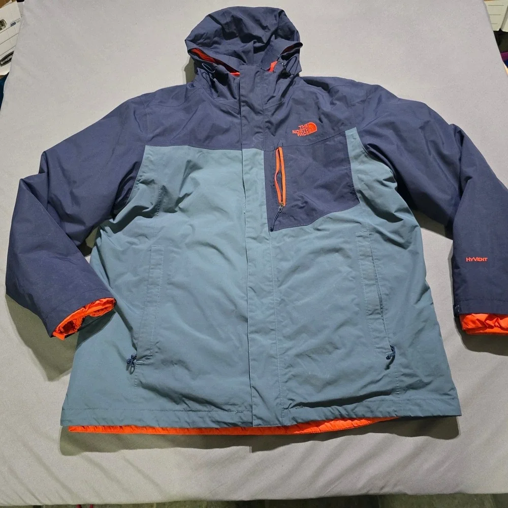 The North Face HyVent Insulated Jacket Mens XL Blue Grey CLB5 Hooded Parka Coat